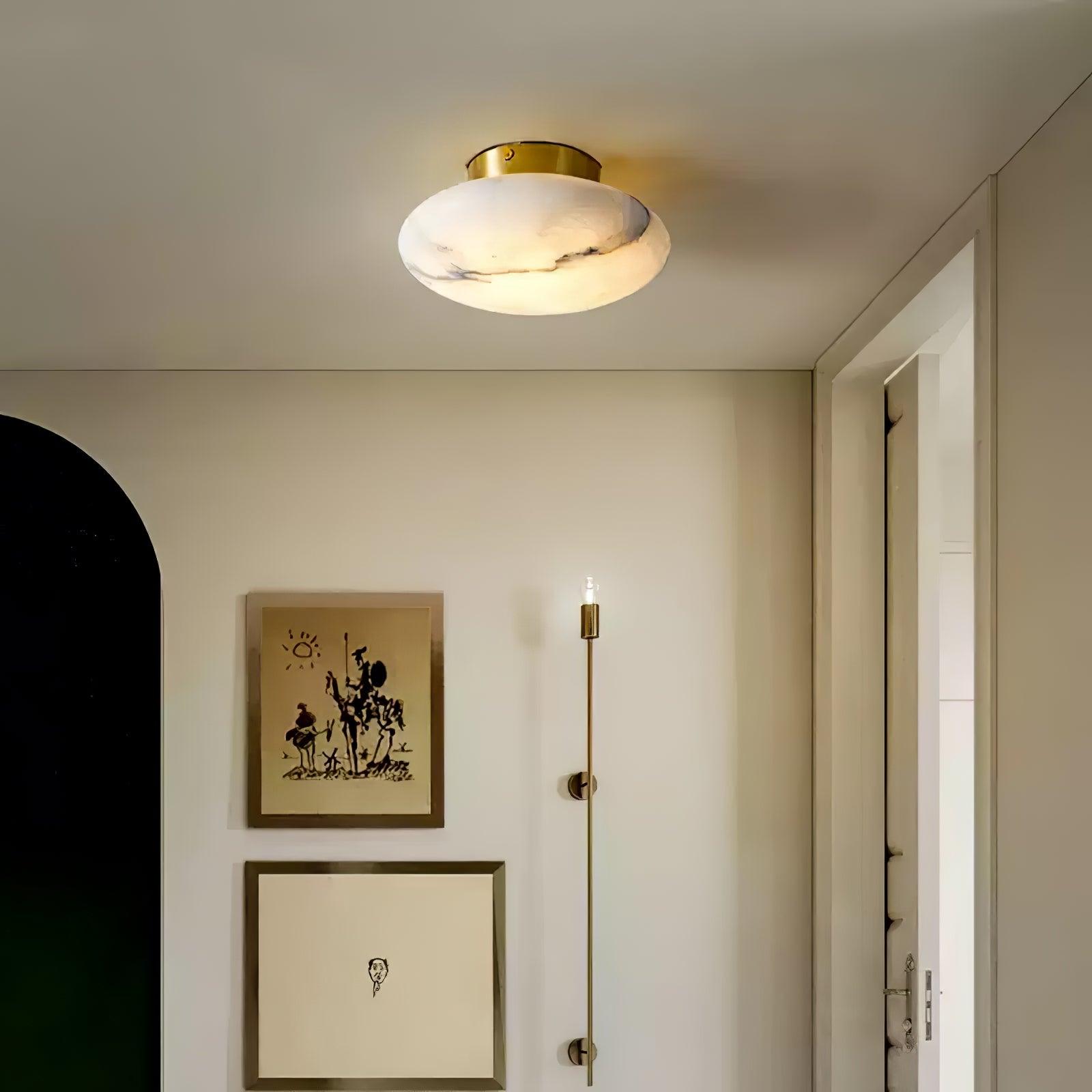 Lunelle Alabaster Oval Ceiling Light – Brass Accent Fixture